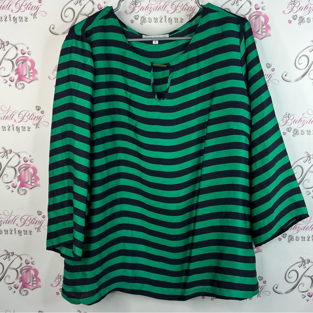 Cleo long sleeve blouse stripes striped Emerald and Black Women's Blouse